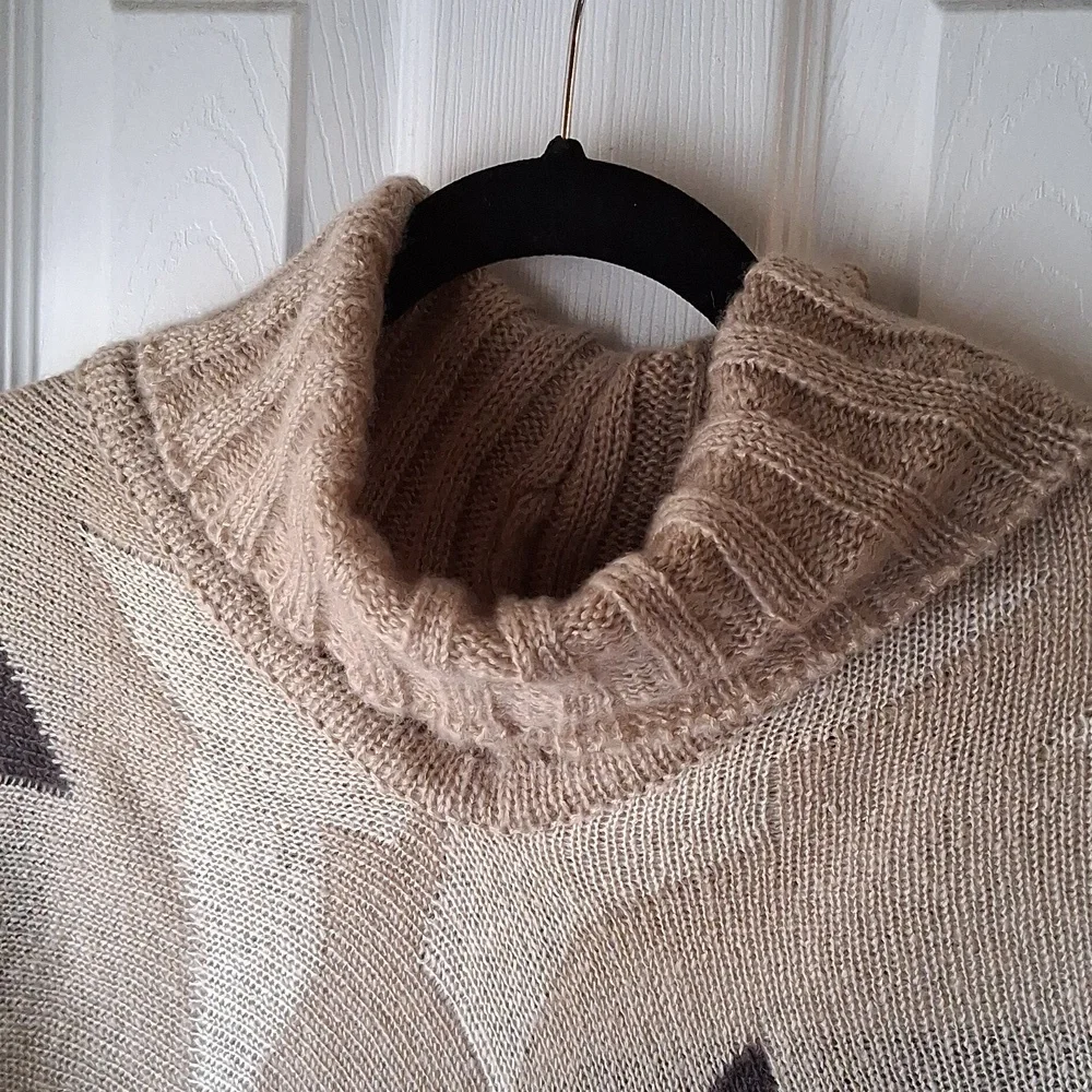 Sweater Poncho With Tassle Fringe Triangle Hem Pullover Cowl Neck Sweater Cape - Picture 8 of 8